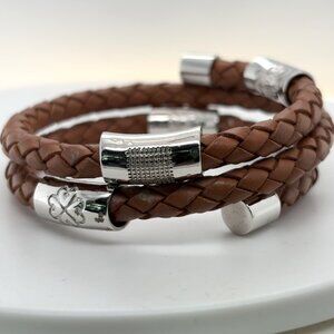 Brown leather and sterling silver bracelet